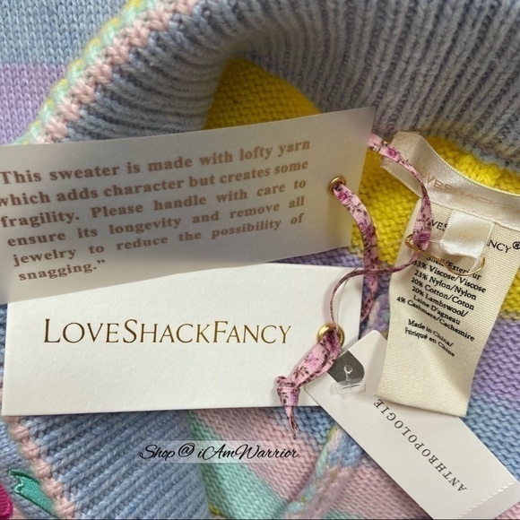 Anthropologie {LoveShackFancy} NWT striped fruit/heart/floral embroidered jogger - Picture 9 of 10